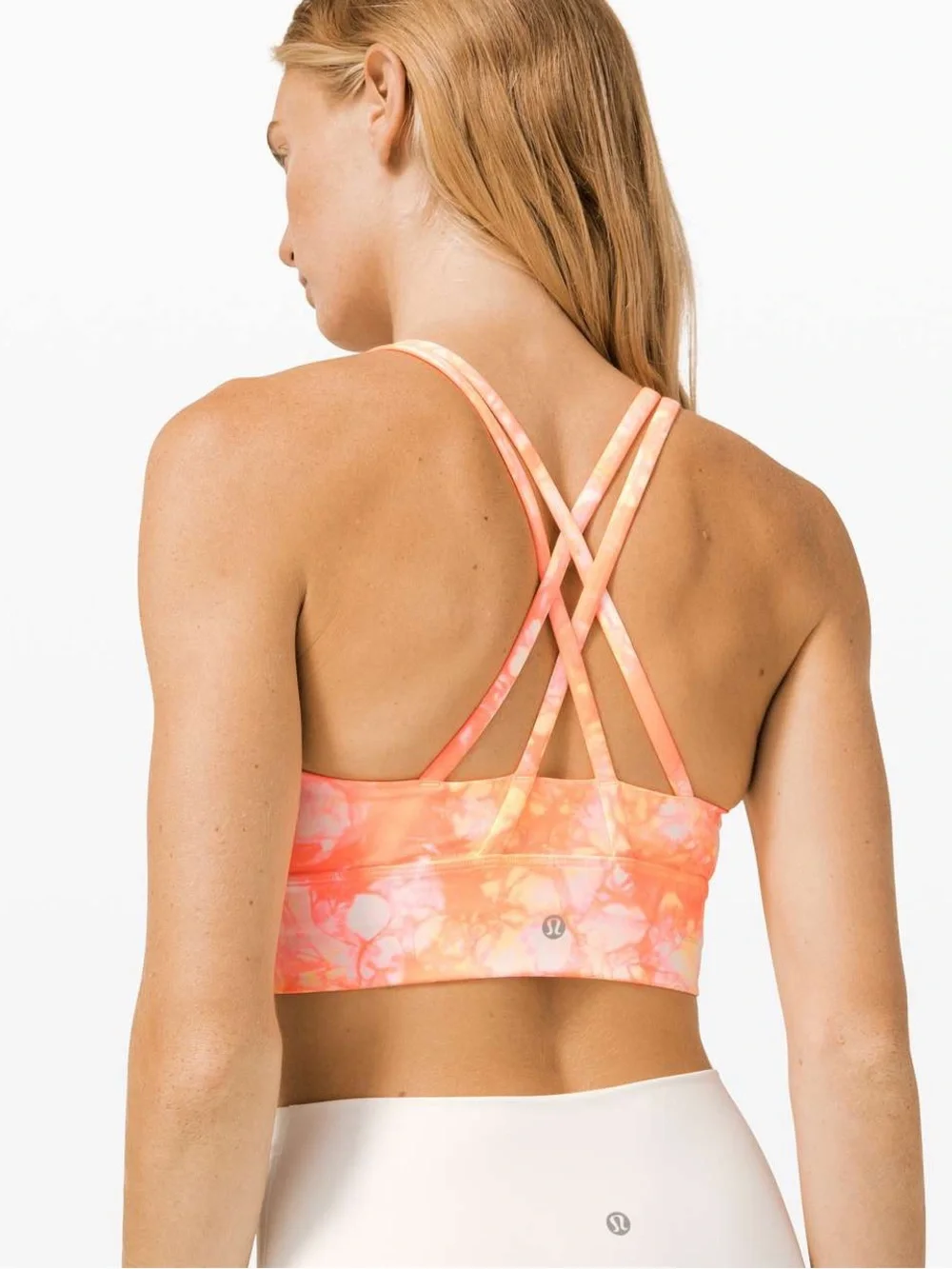 Lululemon Energy Bra High Neck Long Line Dual Shibori 8 White Grapefruit Orange
